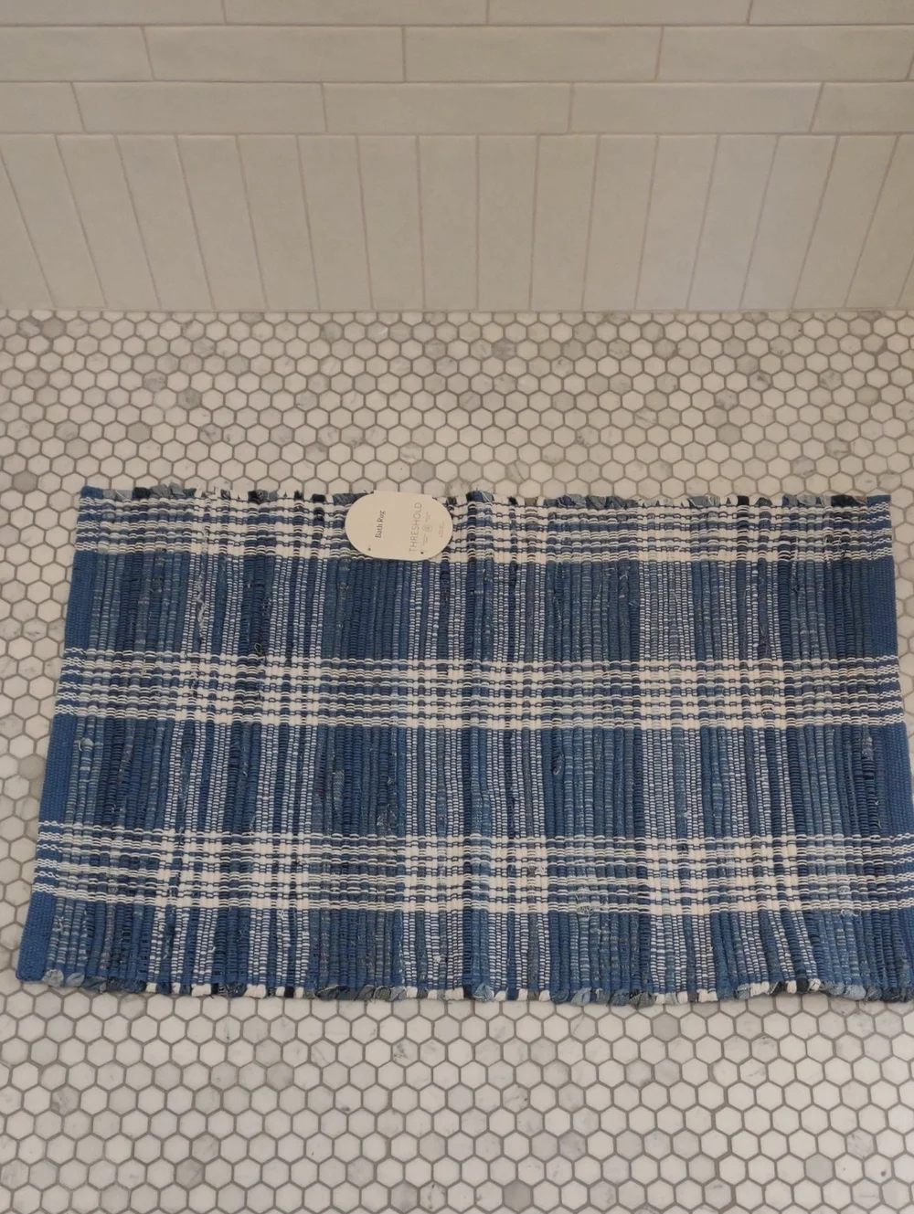 Rug 100% Cotton 20”x 30” Fiber Arts Style Blue Throw Rug New Target Threshold